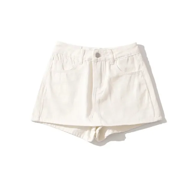 High Waist One Button Short Net Surface Denim Skirt White - Shop at LoveMi