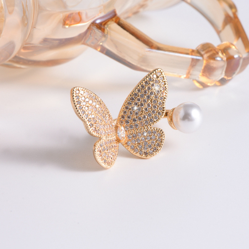 Fashionable Pearl Butterfly Open Ring For Women