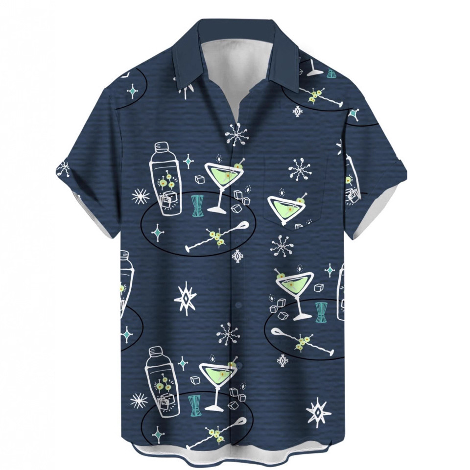 Short-sleeved Lapel-printed Loose-fitting Casual Shirt