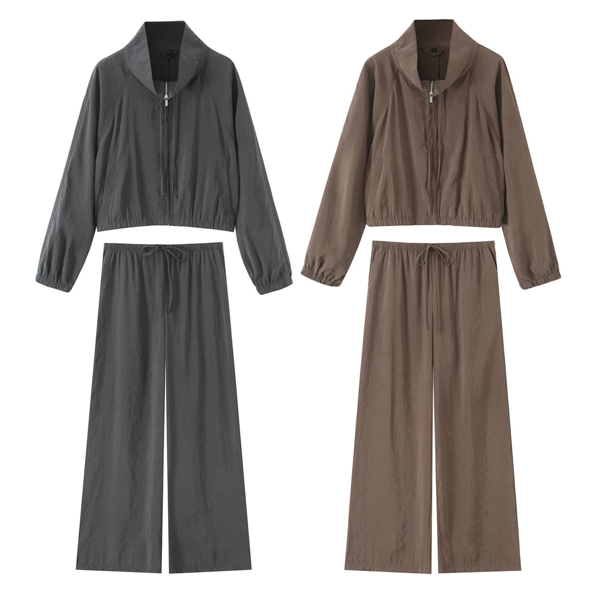 Loose-fitting Hoodie Jacket And Wide-leg Pants Two-piece Set