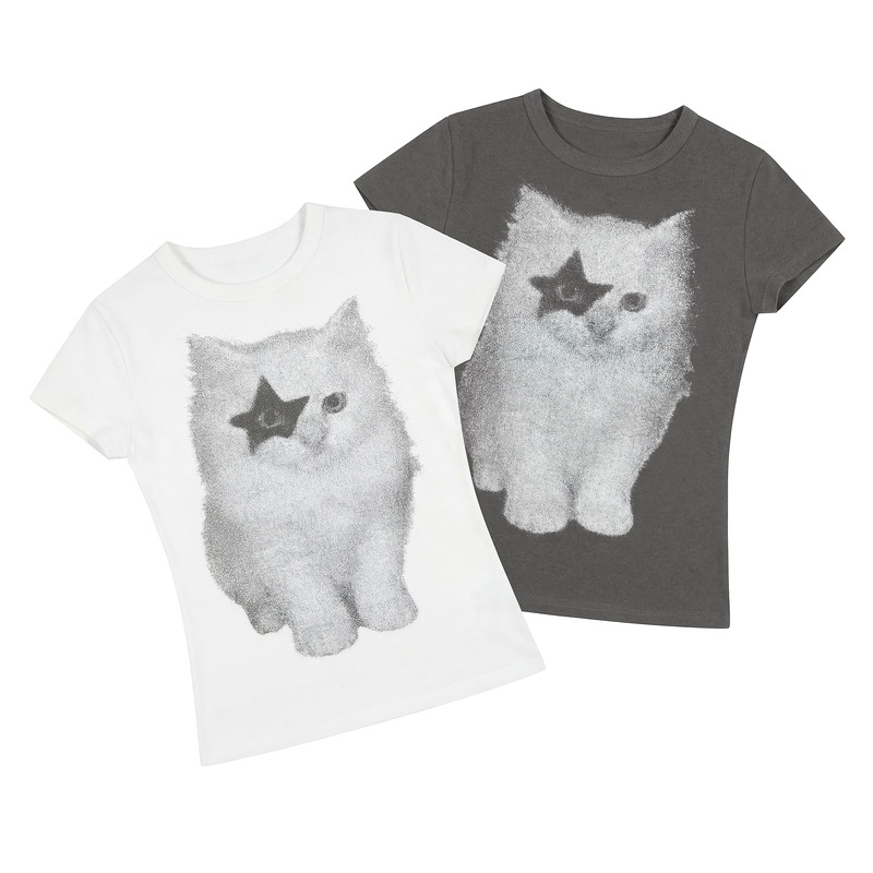 Sweet-style Cartoon-print Short-sleeve T-shirt For Women