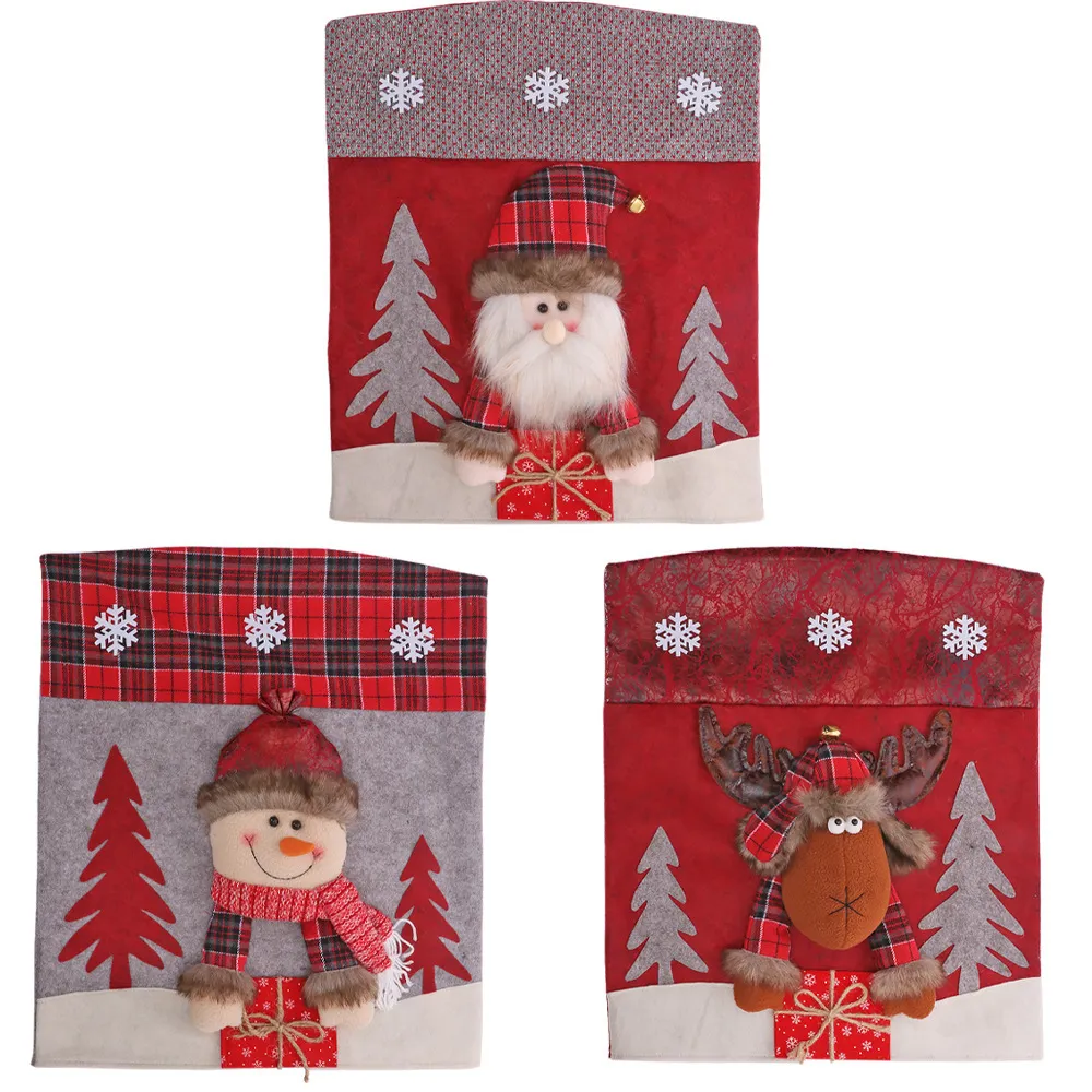 Decoration Three-dimensional Cartoon Chair Cover Santa Snowman - Three Piece Set
