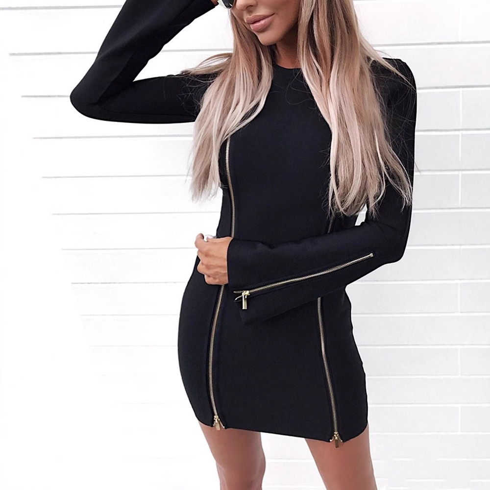 Wish New Personality Zipper Long Sleeve Dress