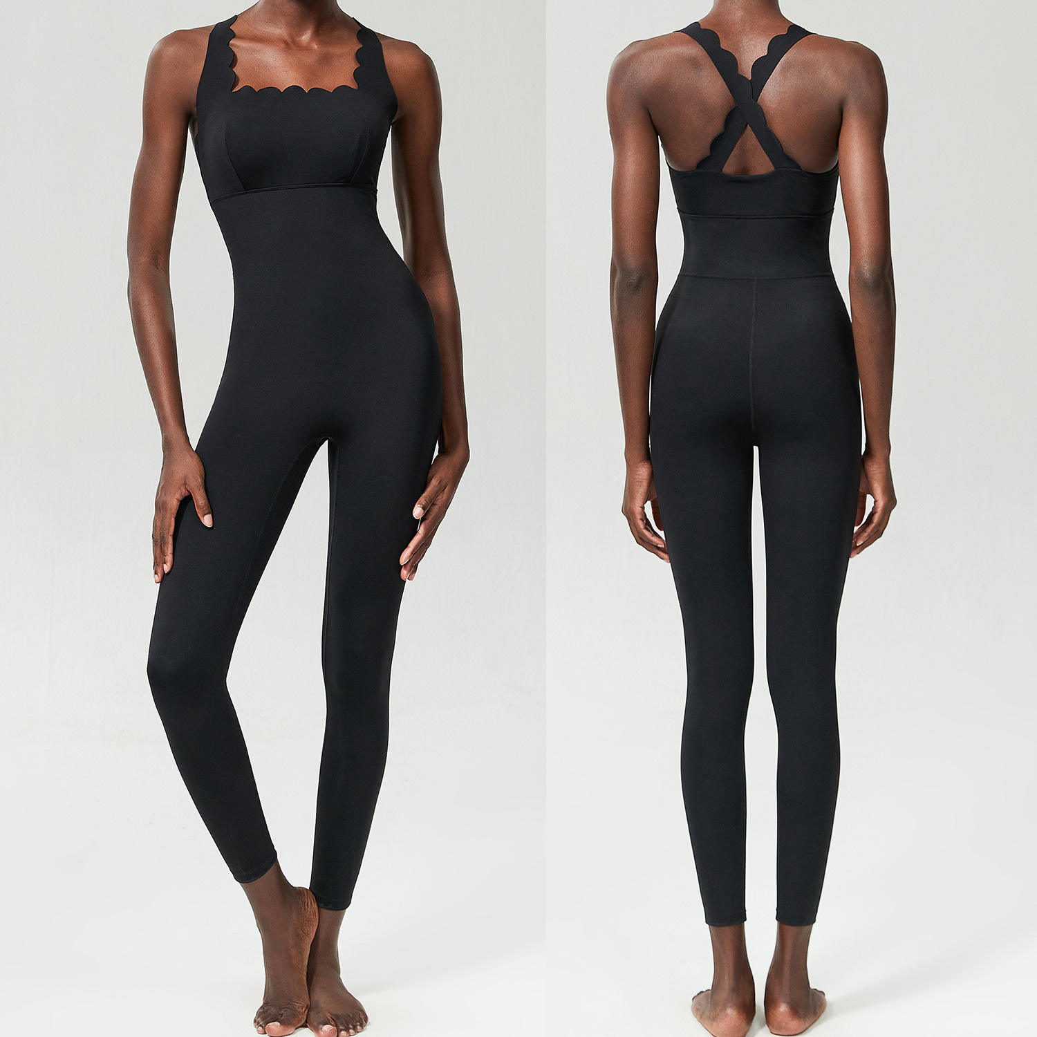 Tight-fitting Sports Yoga Bodysuit With A Crisscross Lace Design On The Back