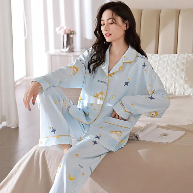 Women's Cotton Pajamas Long Sleeve Trousers Suit 4Style Xl - Shop at LoveMi