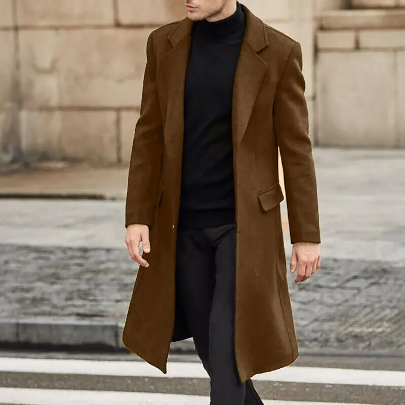 Men's Long Trench Coat Woolen