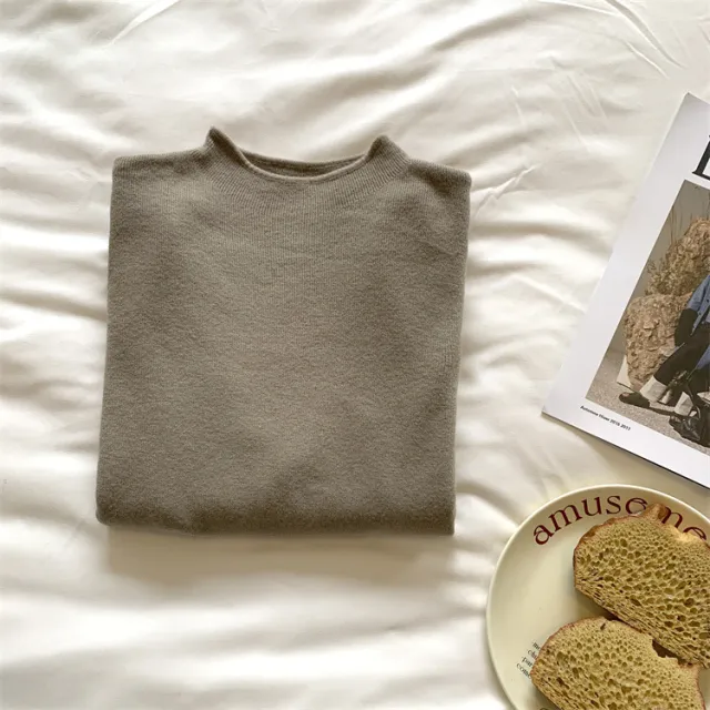 Simple Casual Stand Collar Shoulder Long Sleeve Sweater Brown - Shop at LoveMi