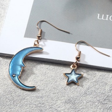Blue Long Tassel Asymmetric Planet Earrings