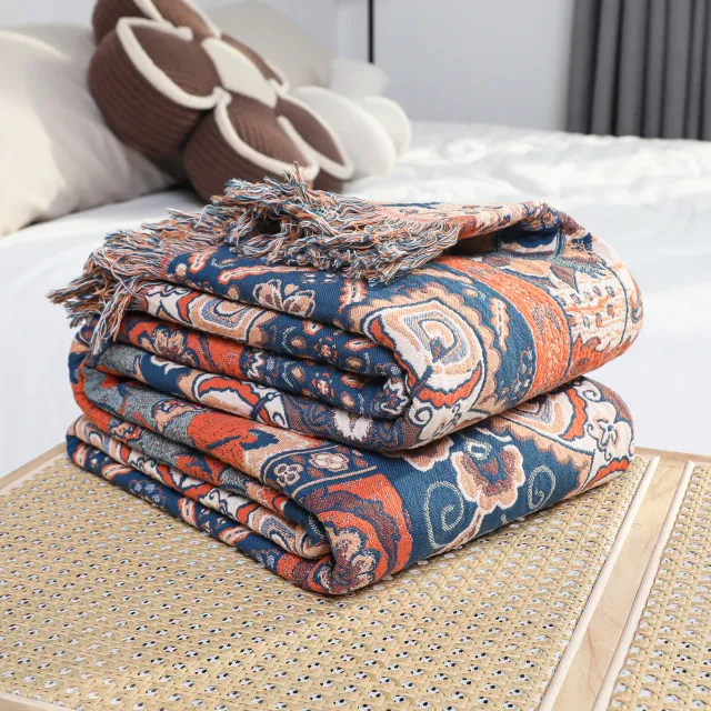 Pure Cotton Cool Quilt Sheet Double All Gauze Blanket Blue Orange - Shop at LoveMi