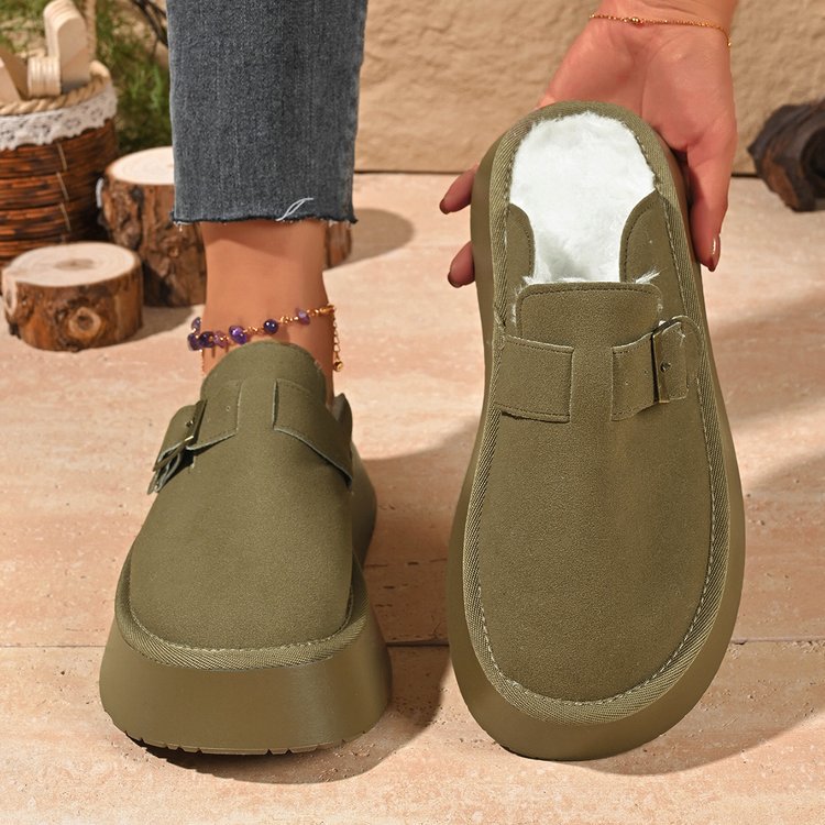 Womens Fleece-lined Thick-soled Fluffy Slippers