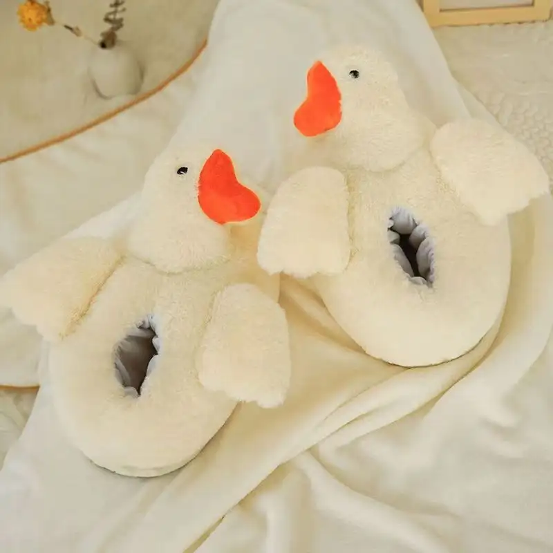Duck Fluffy Slippers Women's Thick Bottom Outdoor Thermal Cotton Slippers