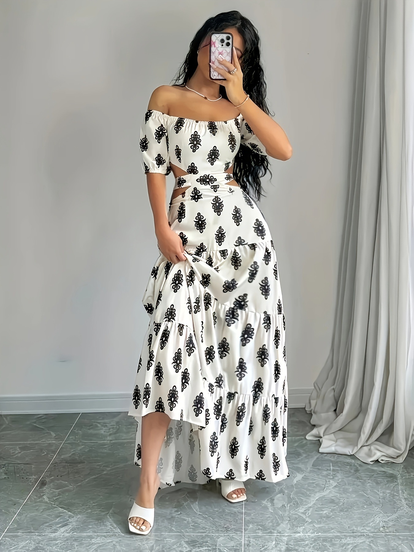 Womens Summer Printed Bandage Sexy A Line Off Shoulder Tube Dress White - Shop at LoveMi