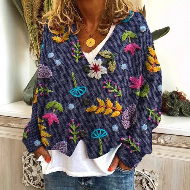 Digital Printing Thick Needle Women's Large V neck Cardigan Short Long sleeved Sweater E081 3 - Shop at LoveMi