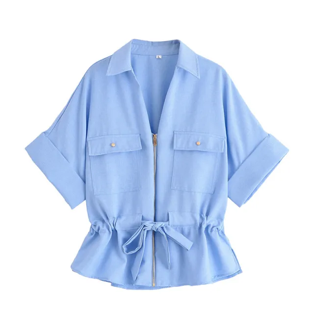 Blended Safari Shirt Wide Leg Trousers Suit Top - Shop at LoveMi