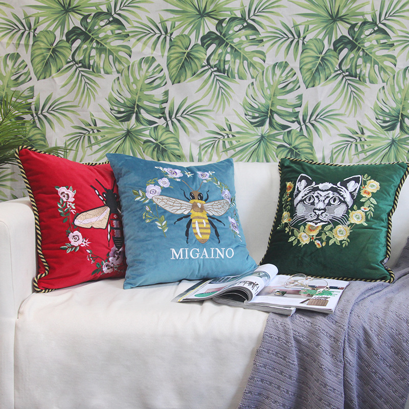 Home Velvet Embroidery Pillow Cover — image 1