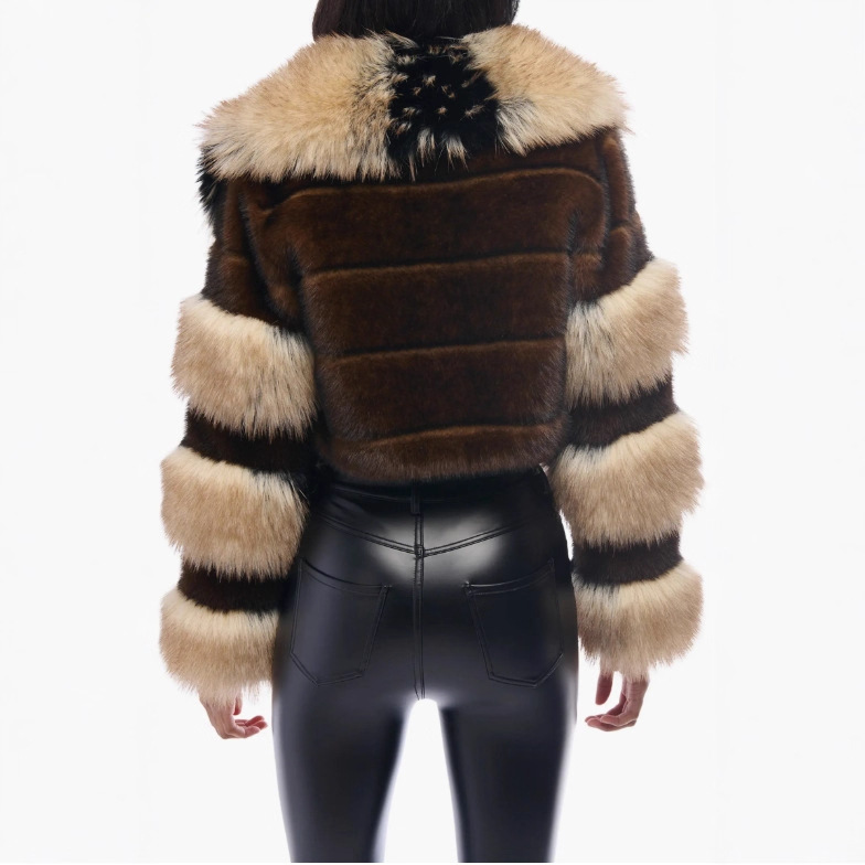 Women's Artificial Fur Environmental Protection Fur Short Lapels Coat - Image 3
