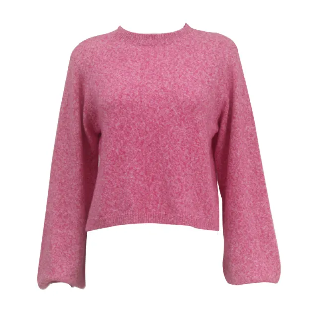 Women's Round Neck Long Sleeve Tied Sweater Short Pink - Shop at LoveMi