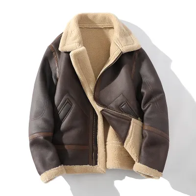 Men's Polo Collar Jacket Casual Plus Size Fur Integrated Fleece-lined Thickened