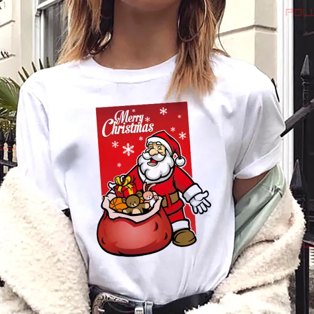 European And American Women's Clothing Merry Christmas Happy Short sleeved T shirt Women's Top Women's Round Neck Bt4303 - Shop at LoveMi
