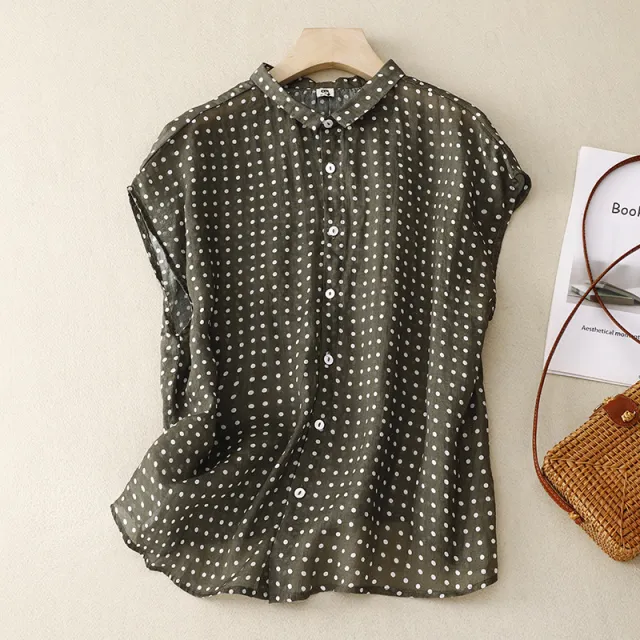 Summer Mori Style Artistic Lightweight Casual Shirt Top Green - Shop at LoveMi