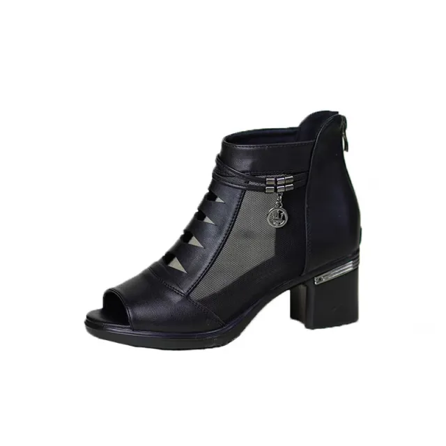 High Heels Women's Mesh Chunky Heel Sandals Black - Shop at LoveMi