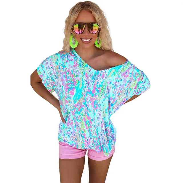 Loose Painted Flower Painting T shirt Women Single Wear Paint Flower Casual Top Women Style104 S - Shop at LoveMi