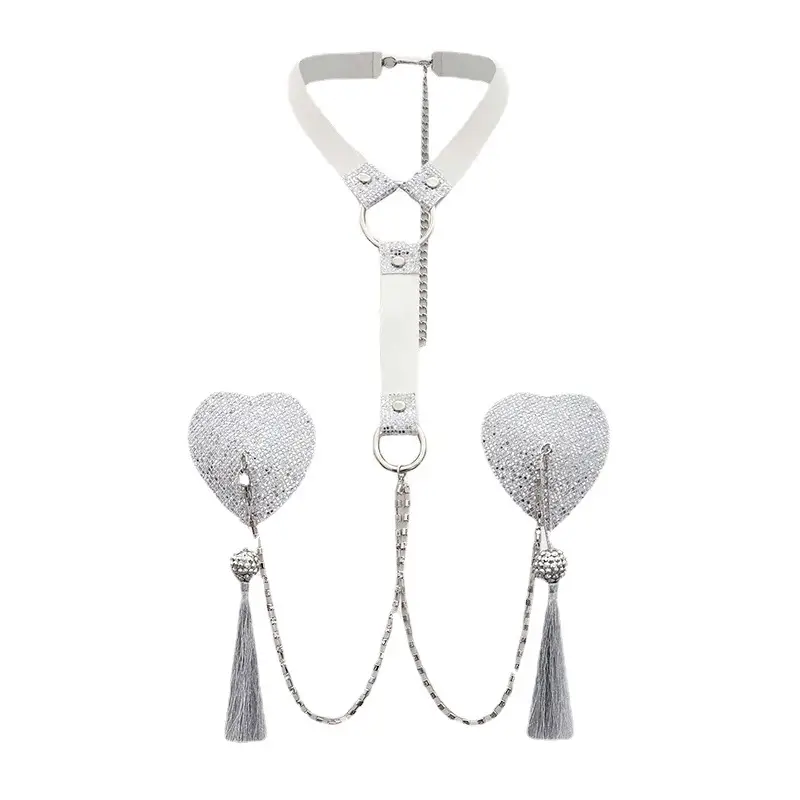 Tassel Breast Pad Chain Sequins Love Heart Chest Necklace Ornament