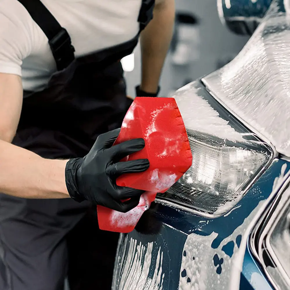Red Car Wash Brush Wheel Hub Cleaning