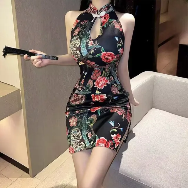 Feminine Printed Bodycon Sheath Cheongsam Red - Shop at LoveMi