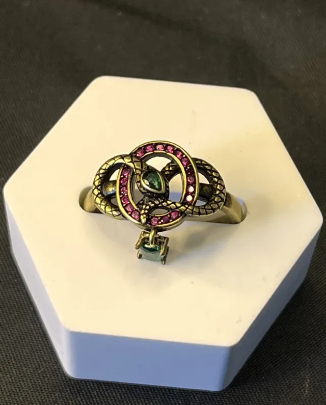 Xiao Vintage Snake Electroplated Black Gold Ring Olive Green - Shop at LoveMi