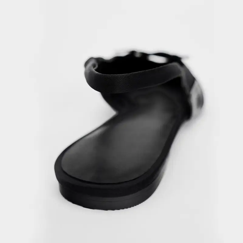 Closed Toe Sandals Women's Black Cross Strap Patent Leather Flat Casual Mules