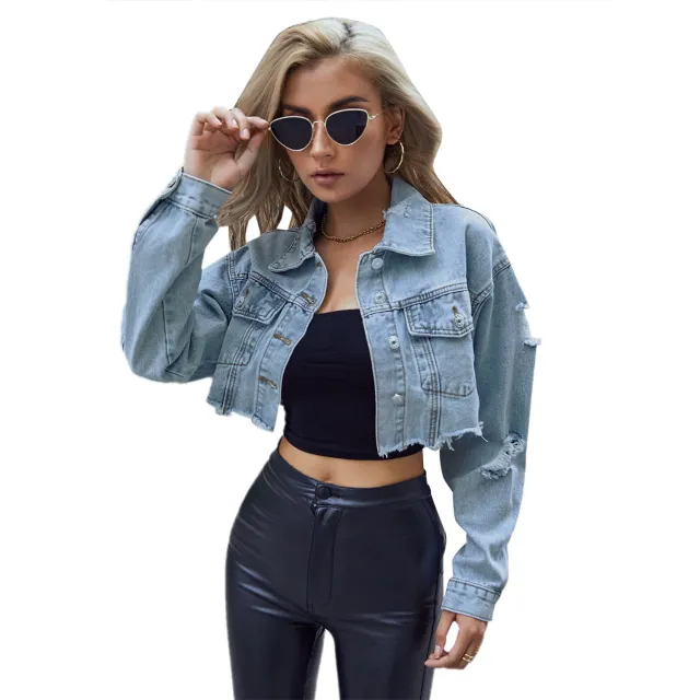 European And American Leisure All matching Short Fashion Denim Jacket Blue - Shop at LoveMi