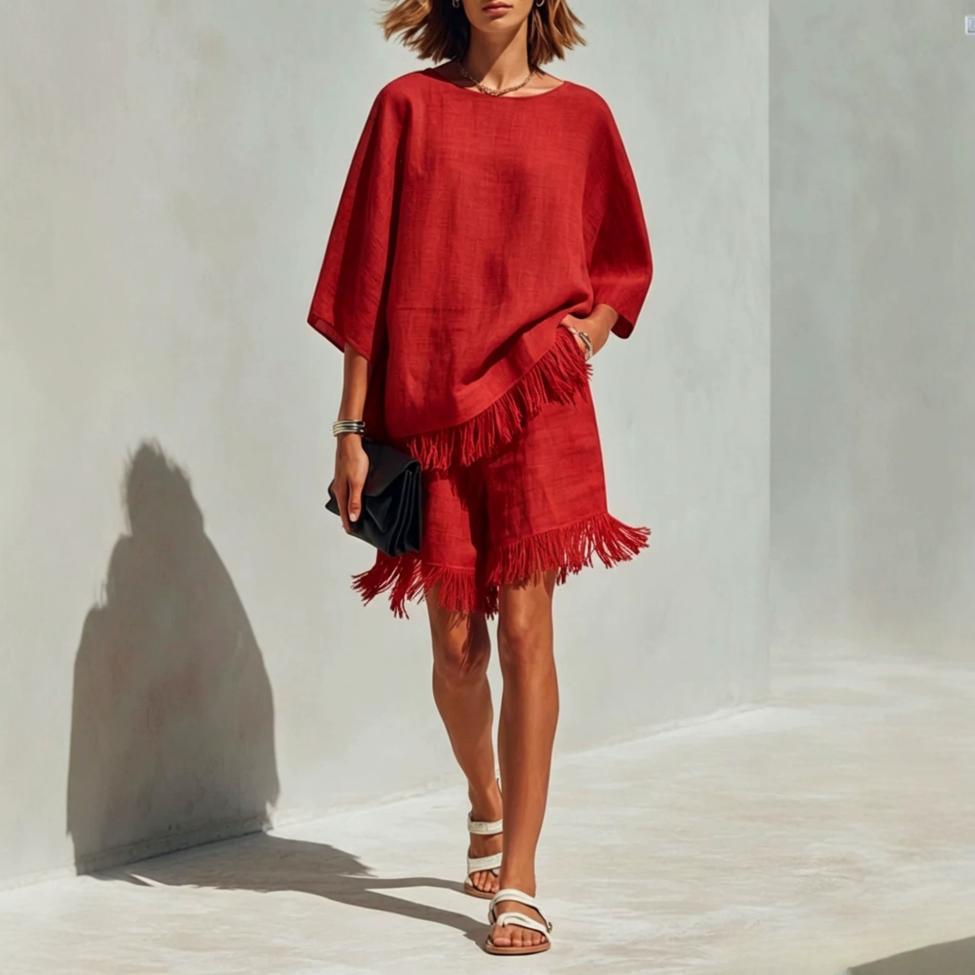 Women's Casual Top And Shorts Two-Piece Set