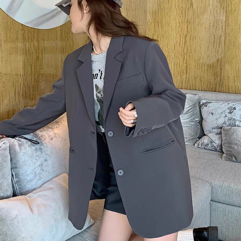 Womens Solid-color Loose-fit Casual Jacket