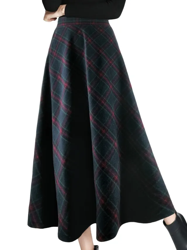 Women's Plaid Wool Wool Blend Skirt Blue - Shop at LoveMi