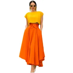 European And American Women's Solid Colour Elegant Casual Skirt - Orange - View 1