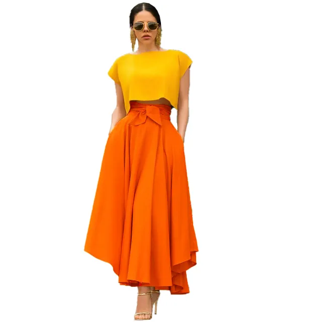 European And American Women's Solid Color Elegant Casual Skirt Orange - Shop at LoveMi