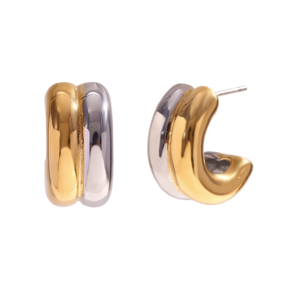 Simple Curved Double-layer C- Shaped Stud Earrings