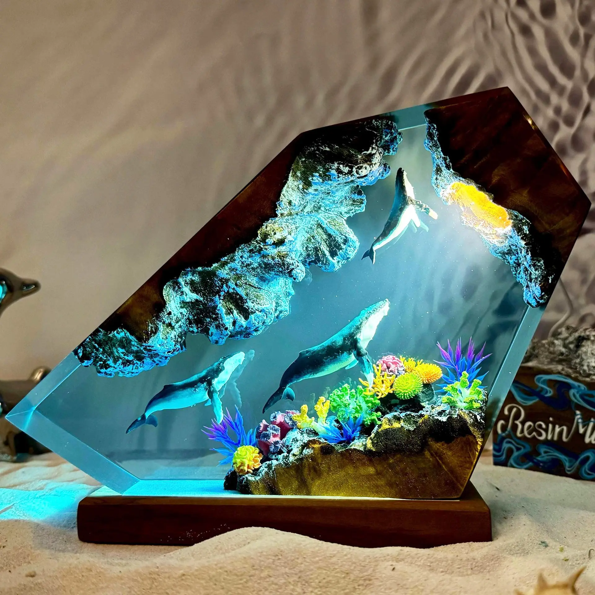 Humpback Whale Resin Wood Lamp Epoxy