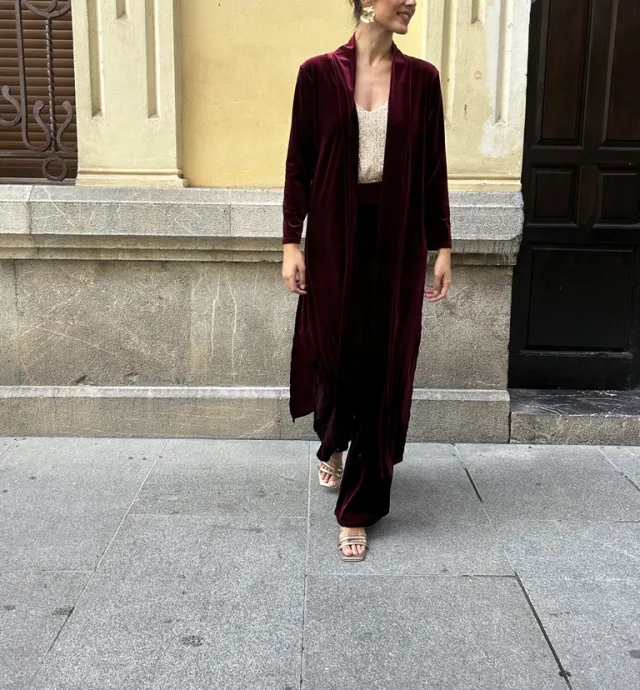 Velvet New Autumn And Winter Temperament Coat Casual Pants Thick Two piece Suit Fashion Women Wine Red Suit - Shop at LoveMi