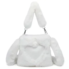 Women Fluffy Shoulder Bag Top-handle Bag Female Autumn Winter Handbag Plush Tote Girls Fashion Shopping Bags Handbags For Women - White - View 1