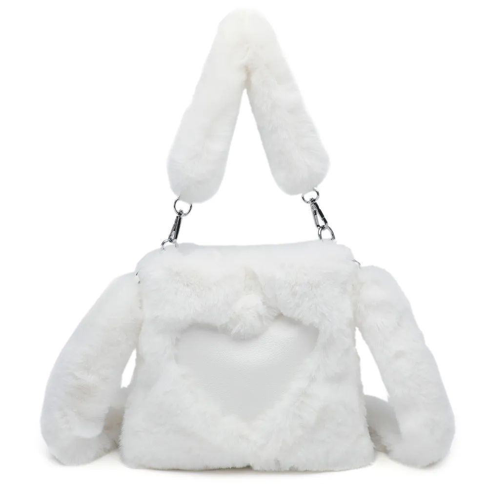 Women Fluffy Shoulder Bag Top-handle Bag Female Autumn Winter Handbag Plush Tote Girls Fashion Shopping Bags Handbags For Women - White