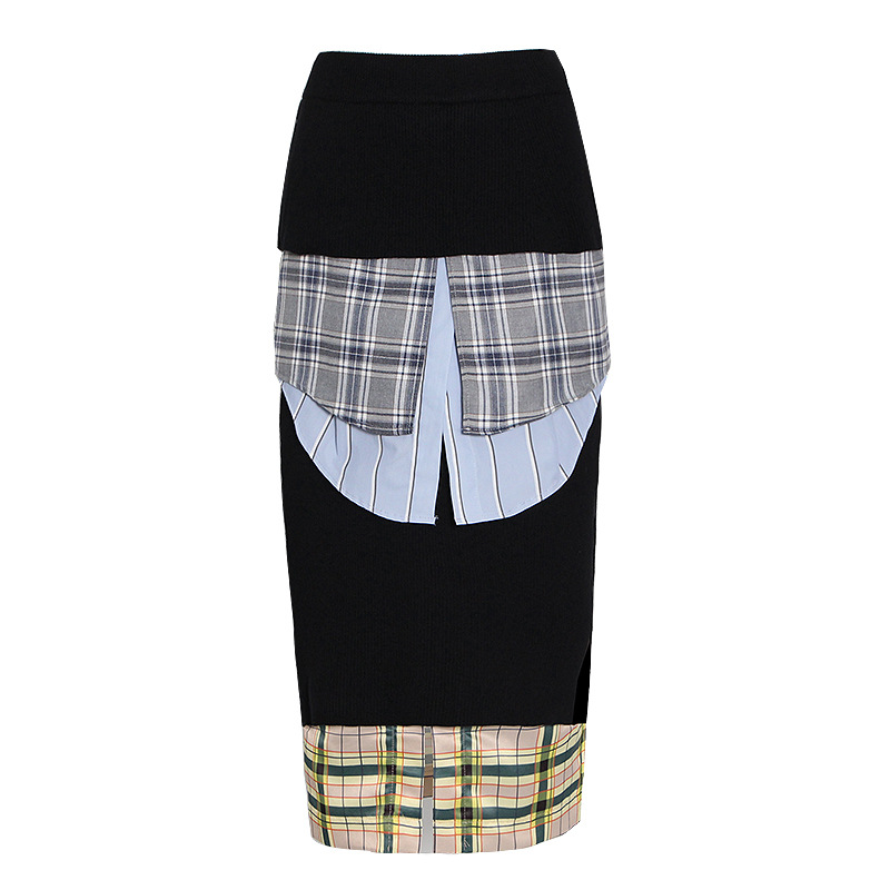 Elegant Multi layer Ruffled Knitted Plaid Stitching Long Dress For Women Gray Blue - Shop at LoveMi