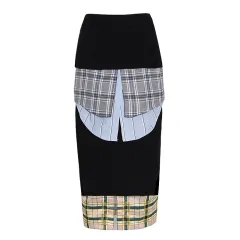 Elegant Multi-layer Ruffled Knitted Plaid Stitching Long Dress For Women - Grey Blue - View 1