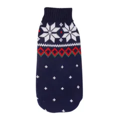 Christmas Turtleneck Knitting Sweater Dog Clothing - Navy Blue Snowflake - View 1