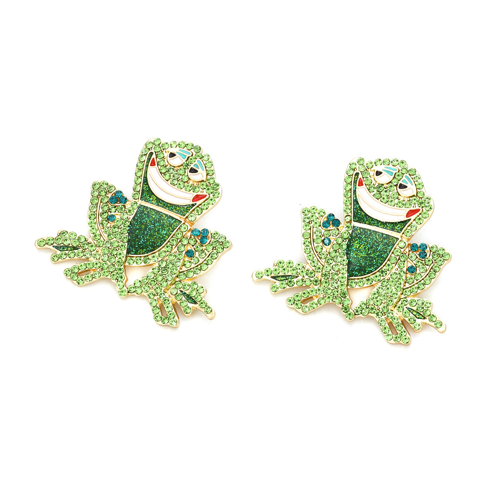 European And American Cute Fashion Colorful Crystals Frog Earrings