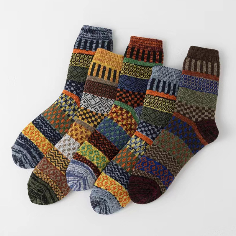 Retro Large Square Wool Socks