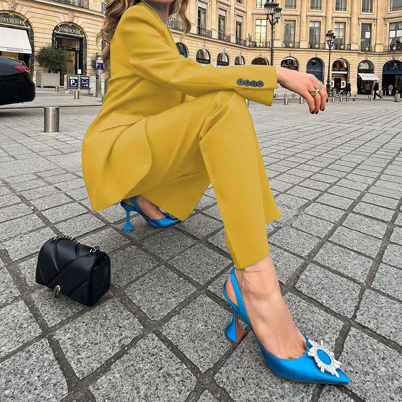 Fashionable Long-sleeve Professional Blazer And Trousers Two-piece Set 8