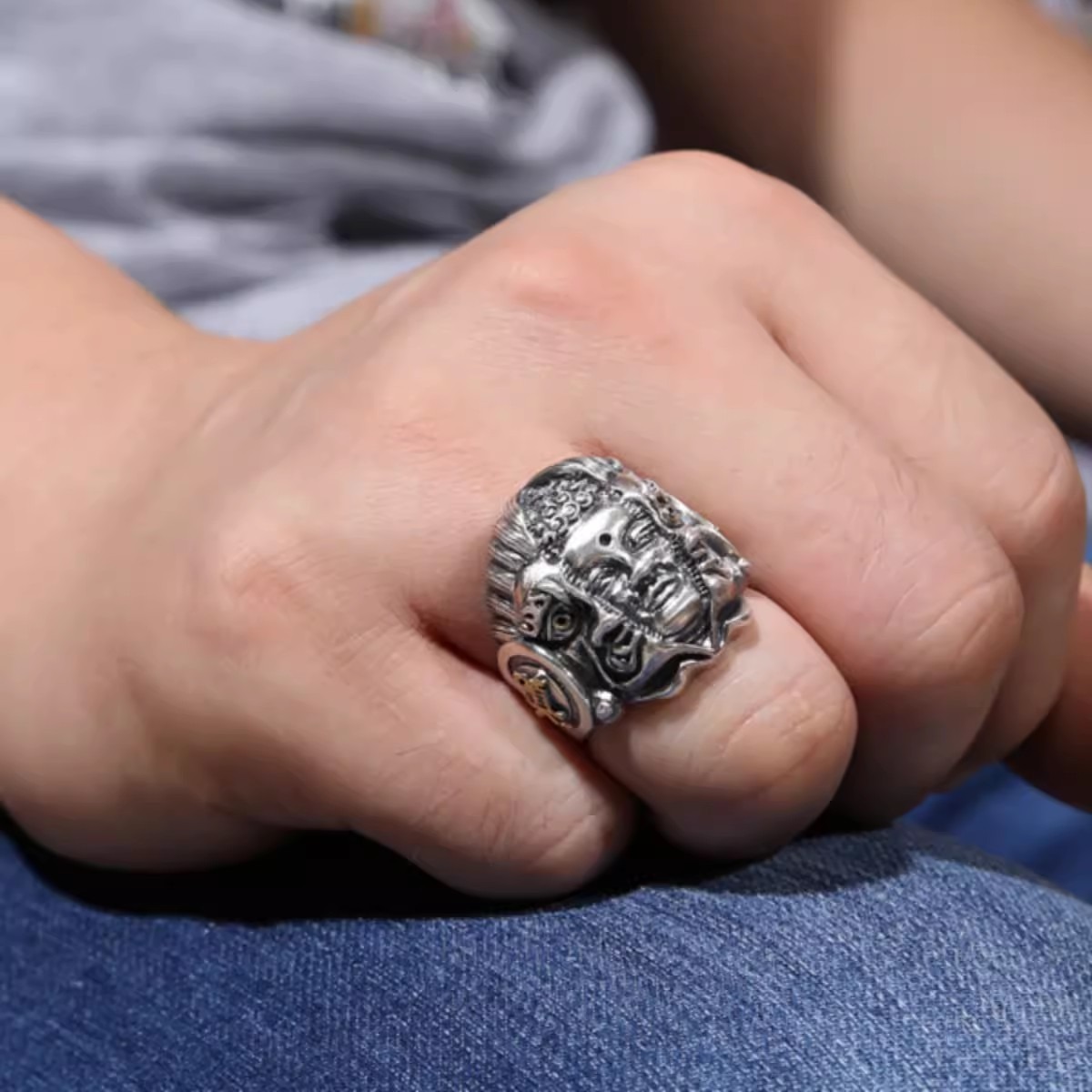 Men's Broken Ring Finger National Tide Half Buddha Half Magic