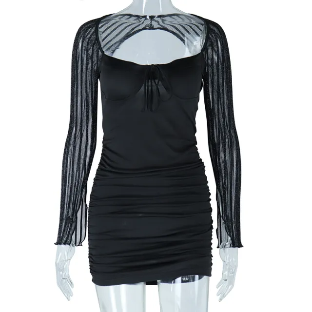 Women's Lace Screen Color Contrast Patchwork Dress Black - Shop at LoveMi